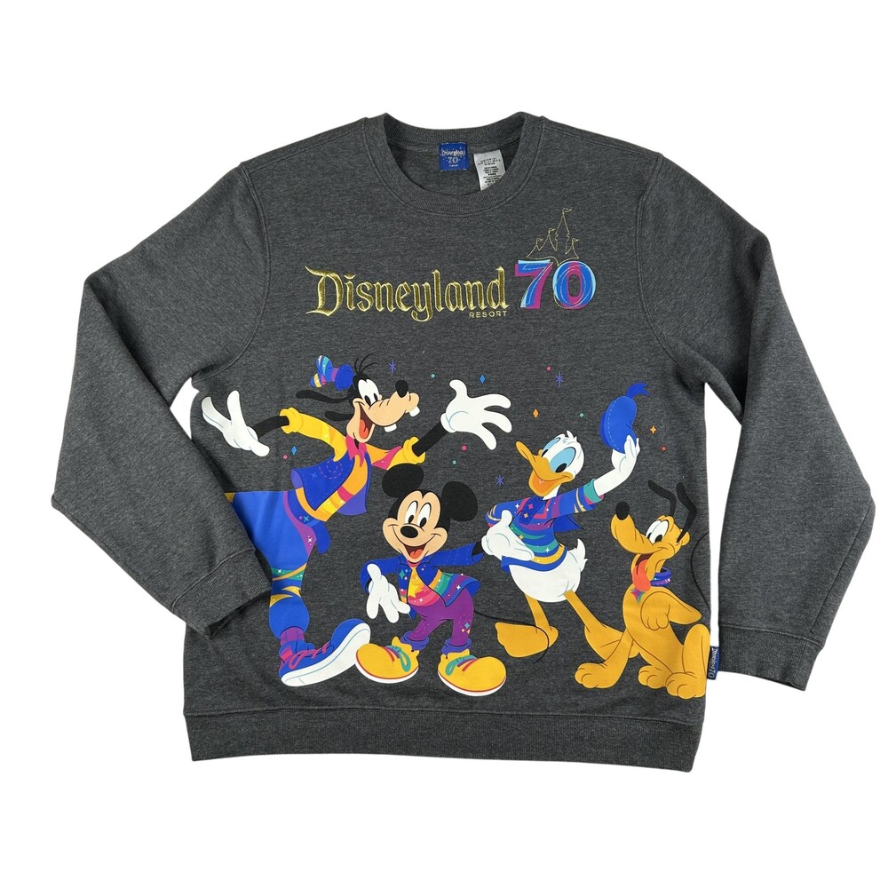 Disney Sweatshirt Womens Large Disneyland 70th Anniversary Mickey Donald Goofy